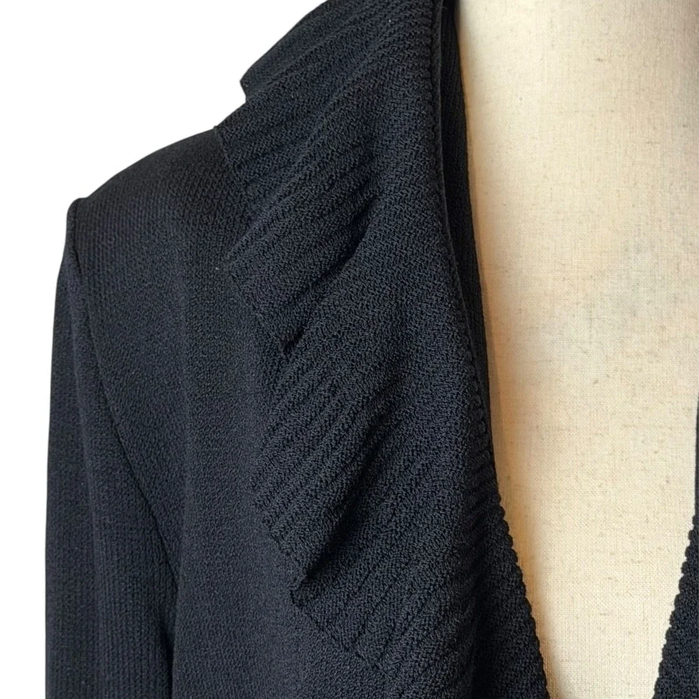 St John Collection Ruffle Knit Maxi Cardigan Women 6 Black Excellent Belted - Picture 6 of 11